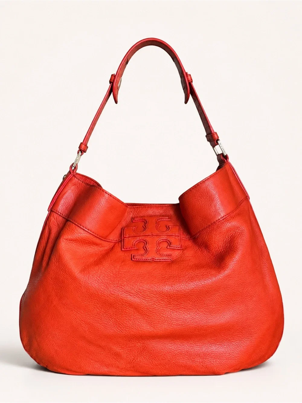 Tory Burch Taylor Large Coral Pebbled Leather Hobo Shoulder Bag